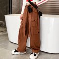 thumbnail image 3 of CHICTRY Kids Girls Casual Baggy Pants Drawstring Cargo Pants Dungarees Brown-A 130, 3 of 4
