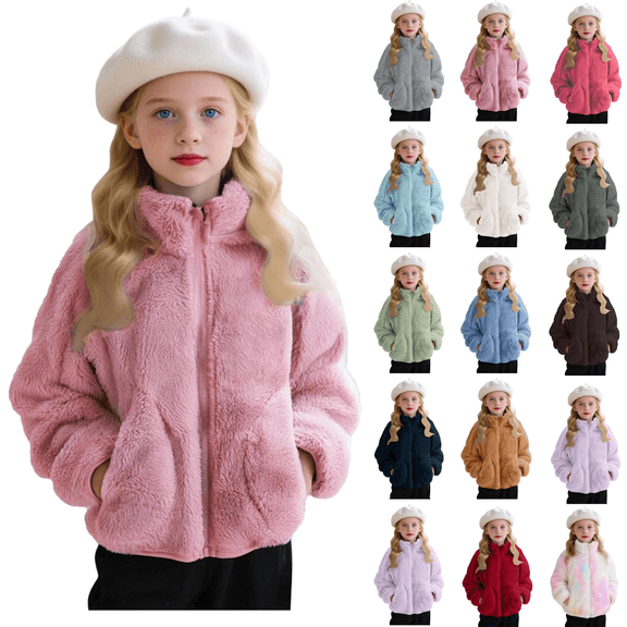 Diufon Toddler Baby Winter Warm Fleece Jackets Boys Girls Thickened Long Sleeve Stand-up Collar Zip Up Coats with Pockets