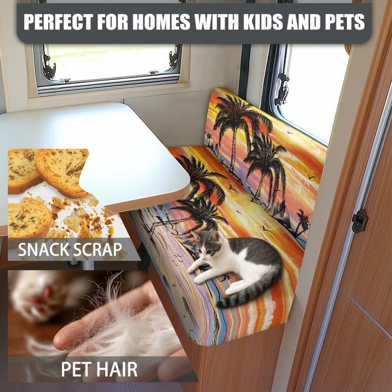 XYZCANDO Tropical Palm Tree Sunset RV Dinette Cushions Comfortable RV Decor Washable Furniture Covers Universal Sofa Slip Covers for 2 Seat Cushion Couch Slipcovers Hawaiian Orange