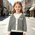 thumbnail image 4 of Coerni Girls Button Up Sweaters Wide Striped V-Neck Knit Cardigan Cute Casual Kids Preppy Sweaters Outerwewar Spring Fall Clothes, 4 of 6