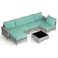 thumbnail image 6 of LAZZO 7-Piece Patio Furniture Set, Outdoor Wicker Conversation Set with Cushions and Coffee Table for Backyard and Porch, Green, 6 of 9