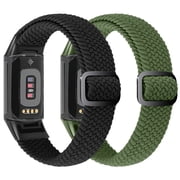 Vodtian 2 Pack Braided Bands For Fitbit Charge 6/Charge 5, Soft Nylon Adjustable Wristband For Women Men