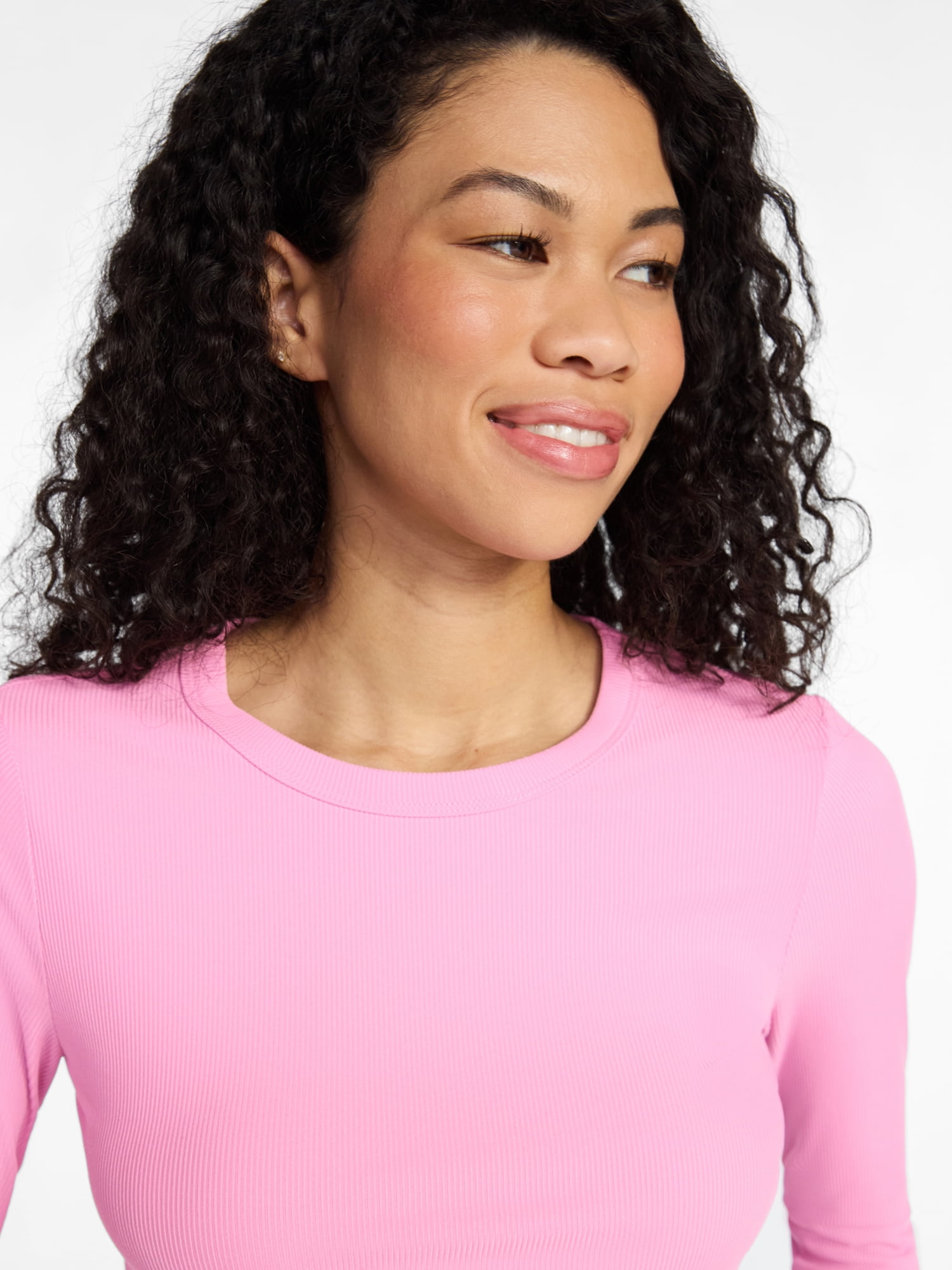 No Boundaries Crew Ribbed Tee with Long Sleeves, Women's XXS-XXL