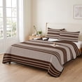 thumbnail image 3 of 3 Pieces Queen Quilt Set,Brown and Beige Stripe Soft Bedding Sets with 1 Quilt & 2 Pillow Shams,Modern Neutral Striped Summer Bedspread Lightweight Coverlet Comforter for All Season, 3 of 9