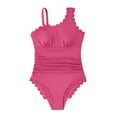 thumbnail image 3 of Bathing Suit for Women Tummy Control Underwire One Shoulder Swimsuits Slim Swimwear Scalloped Full Coverage Swim Suit Hot Pink S, 3 of 4