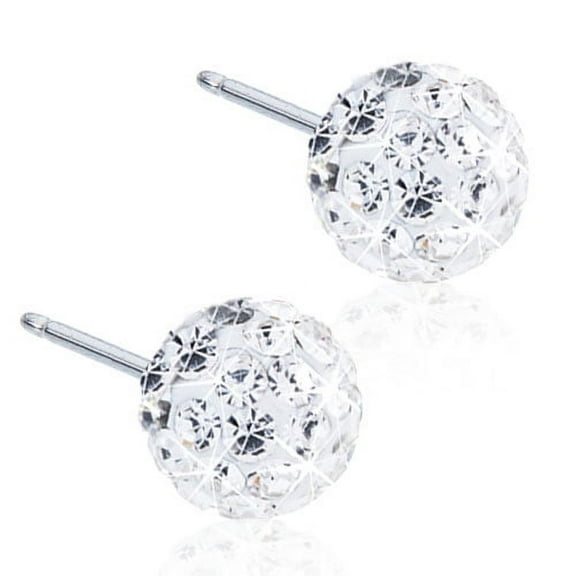 Blomdahl | Hypoallergenic | Natural Titanium Crystal Ball 6mm Stud Earrings | Best Choice For Sensitive Ears