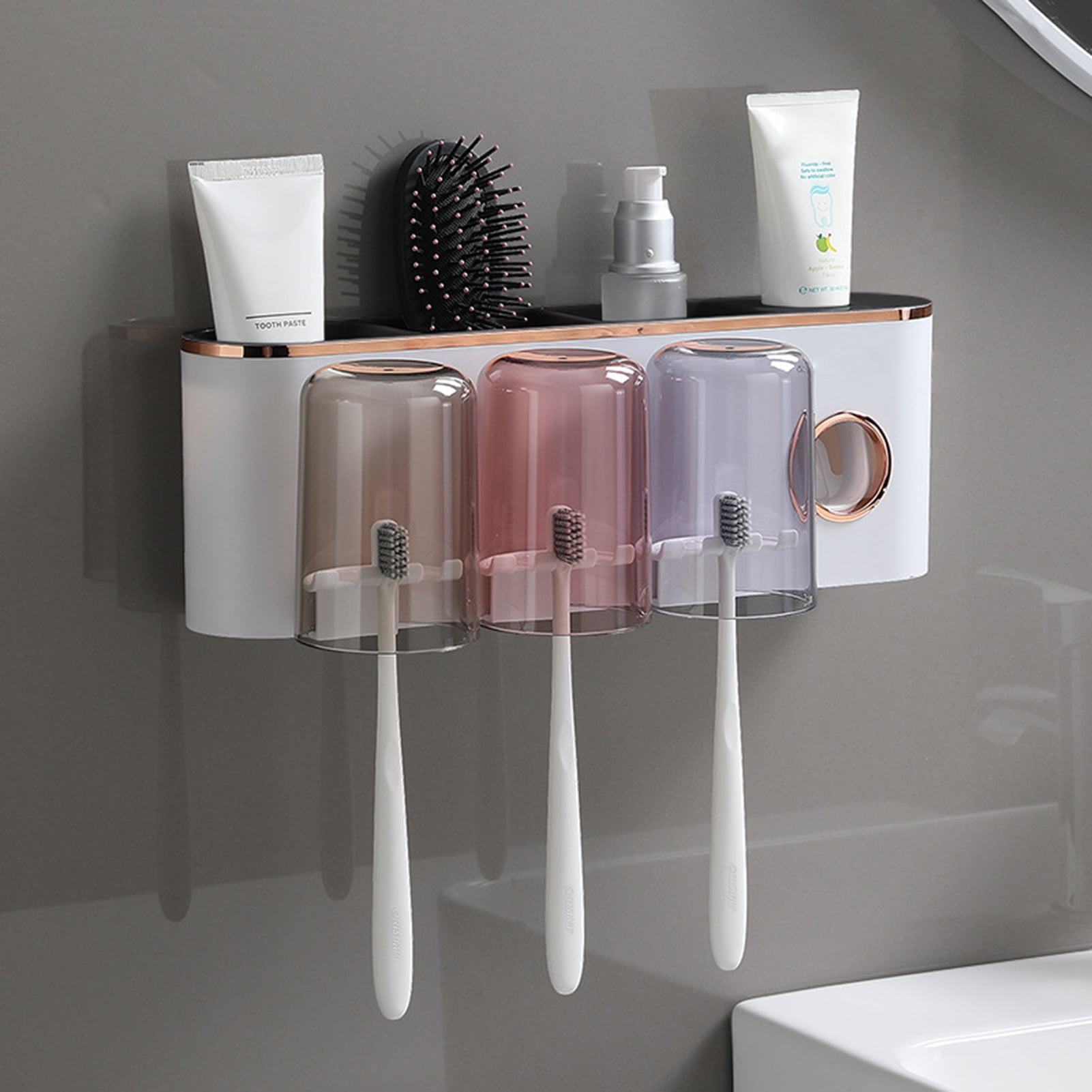Toothbrush Holder Bathroom Creative Wall Mounted Multipurpose Storage Rack  Household Punch Free Toothpaste Razor Holder