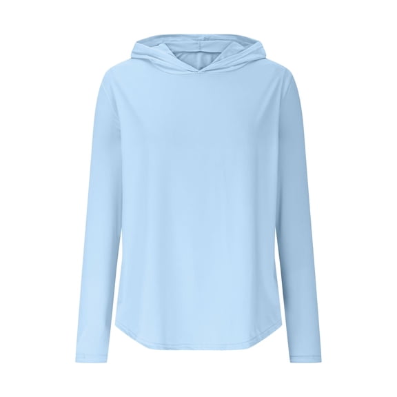 Xfvqtps Women Hoodie Pullover with Thumb Hole Sun Protection Summer Quick Dry Shirts Solid Color Long Sleeve Shirts for Hiking Running Light Blue