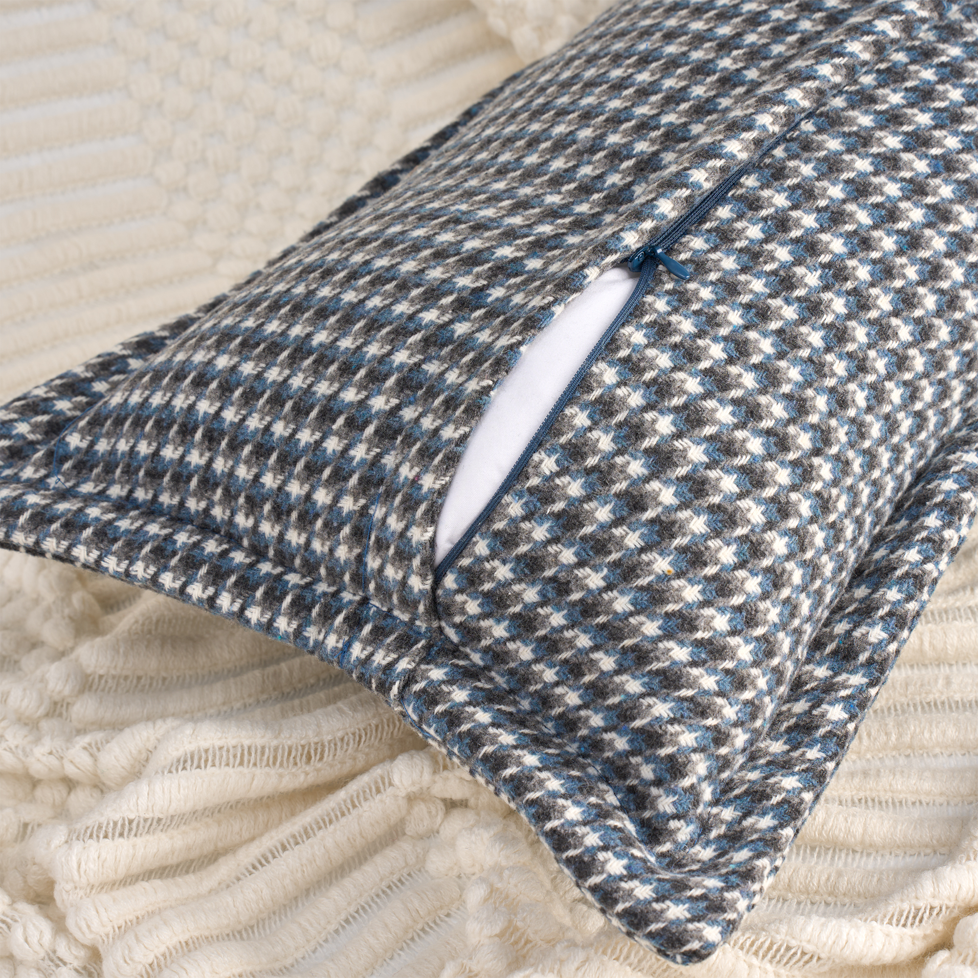 Unique Bargains Soft Houndstooth Throw Pillow Covers Set of 2 Blue 20" x 12"