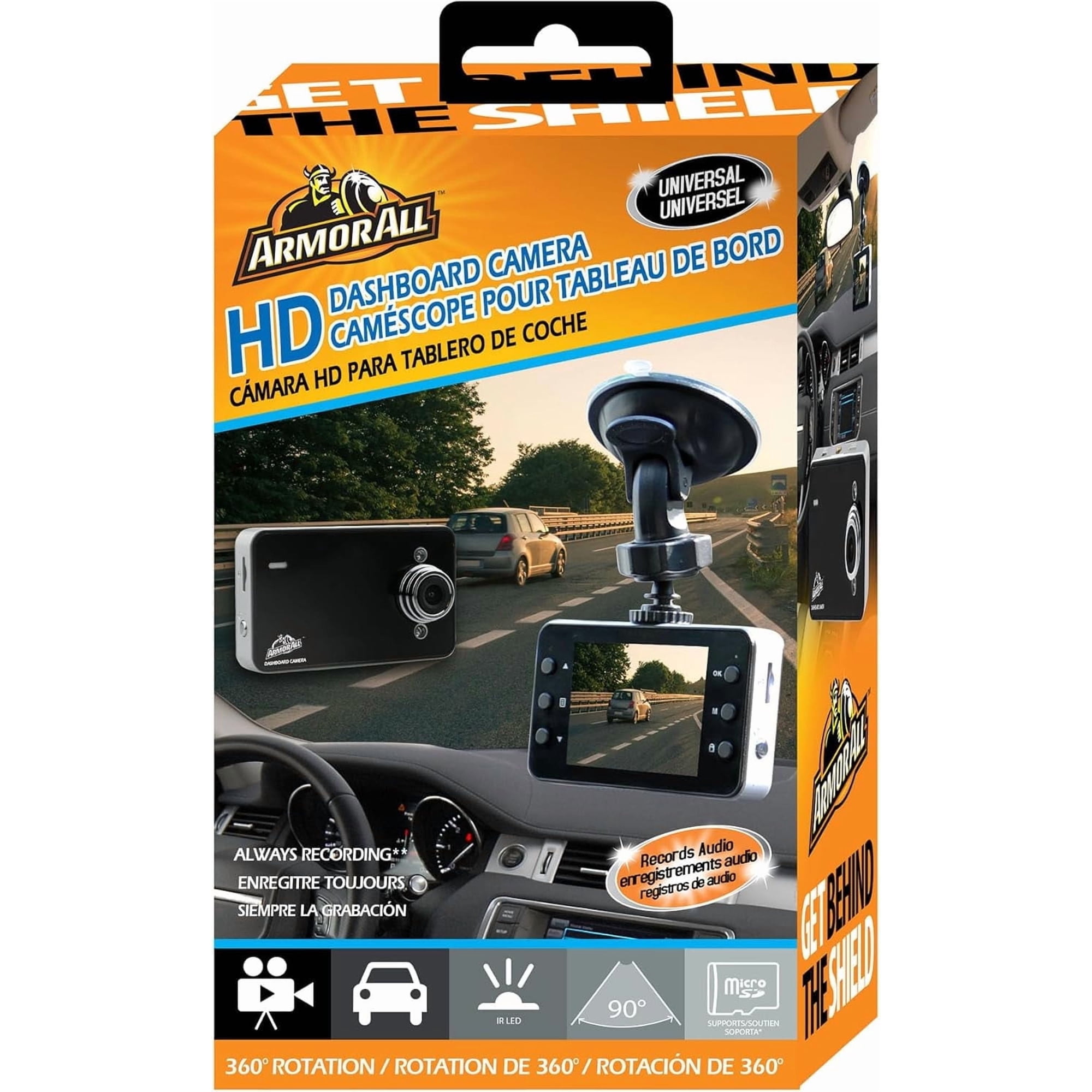 Armor All Universal HD Car Dash Cam, 2.4-Inch Display with Motion Detection and 360-Degree Rotation