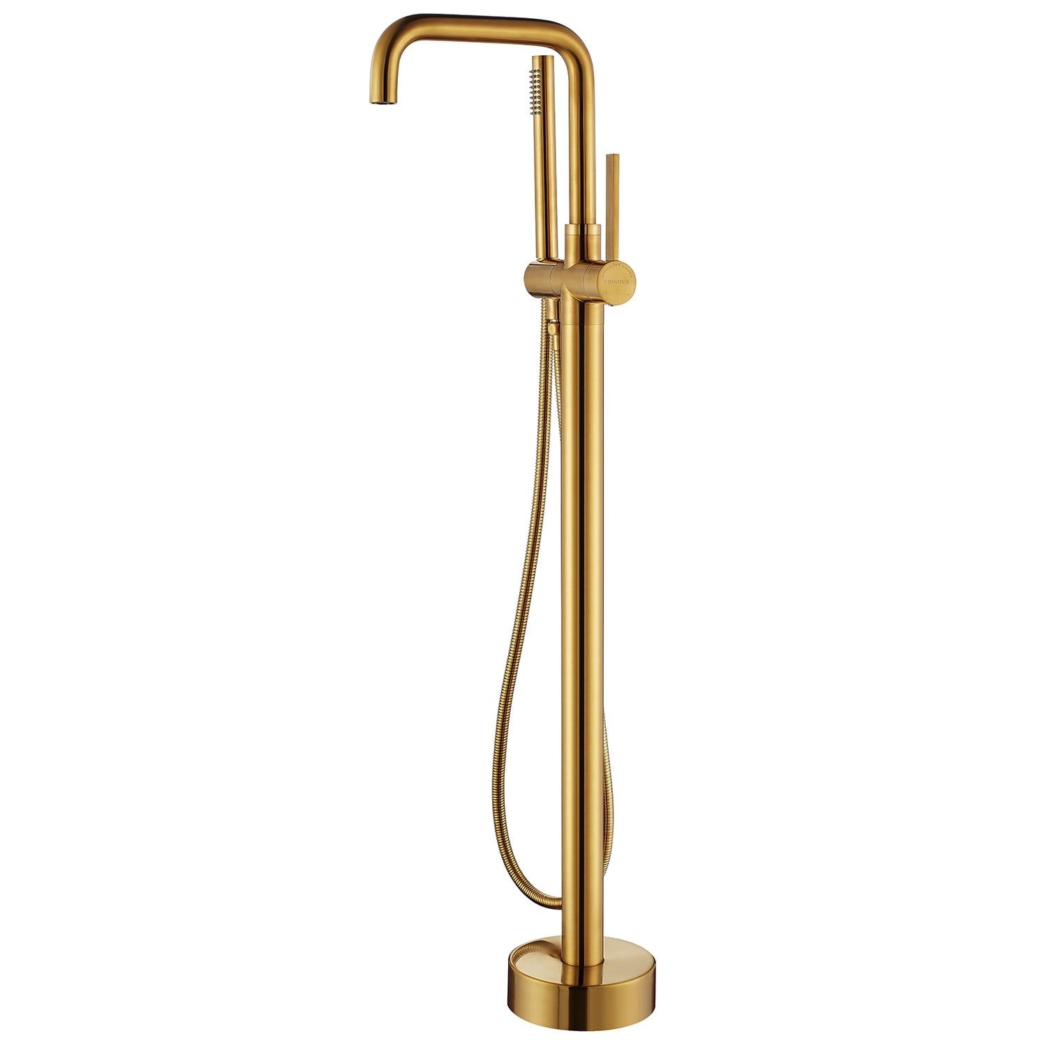 Vinnova Delara Freestanding Bathroom Chrome Tub Faucet with Hand Shower in Brushed Gold