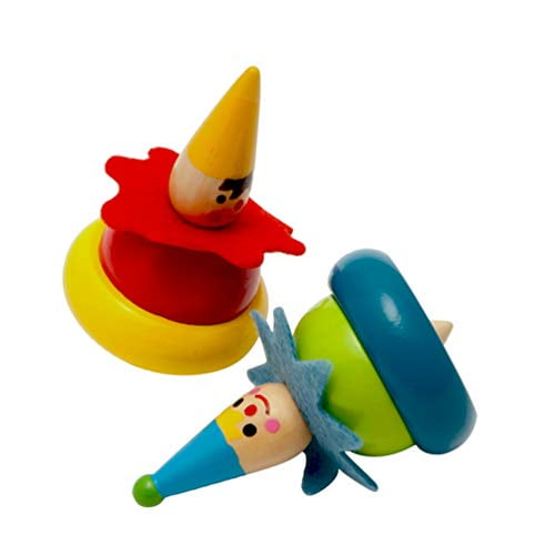 Toyvian 2pcs Wood Spinning Tops Flip Tops Toy Clown Painted Kindergarten Education Toys for Kids 