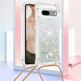 thumbnail image 2 of Long Crossbody Lanyard Clear Case for Google Pixel 7a with Adjustable Neck Strap, Glitter Sparkly Bling Quicksand Phone Cover Cases for Google Pixel 7a QKG Silver, 2 of 14