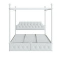 thumbnail image 6 of Euroco Wood Queen Size Canopy Platform Bed with Four Support Legs and 2 Drawers for Kids Teens Adults, White, 6 of 14