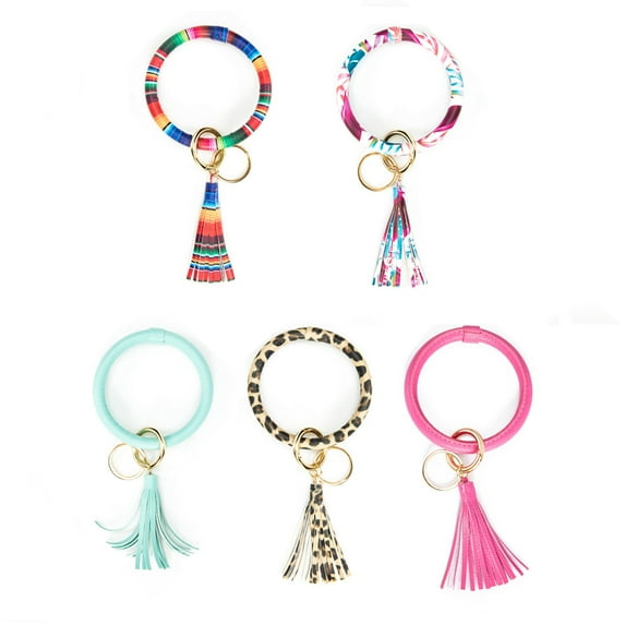 5Pcs Handmade PU Leather Tassel Pendant Bracelet Keychain Car Bag Purse Keyring Key Holder Tassel Ring Key Ring Keychain Wristlet for Women Girls