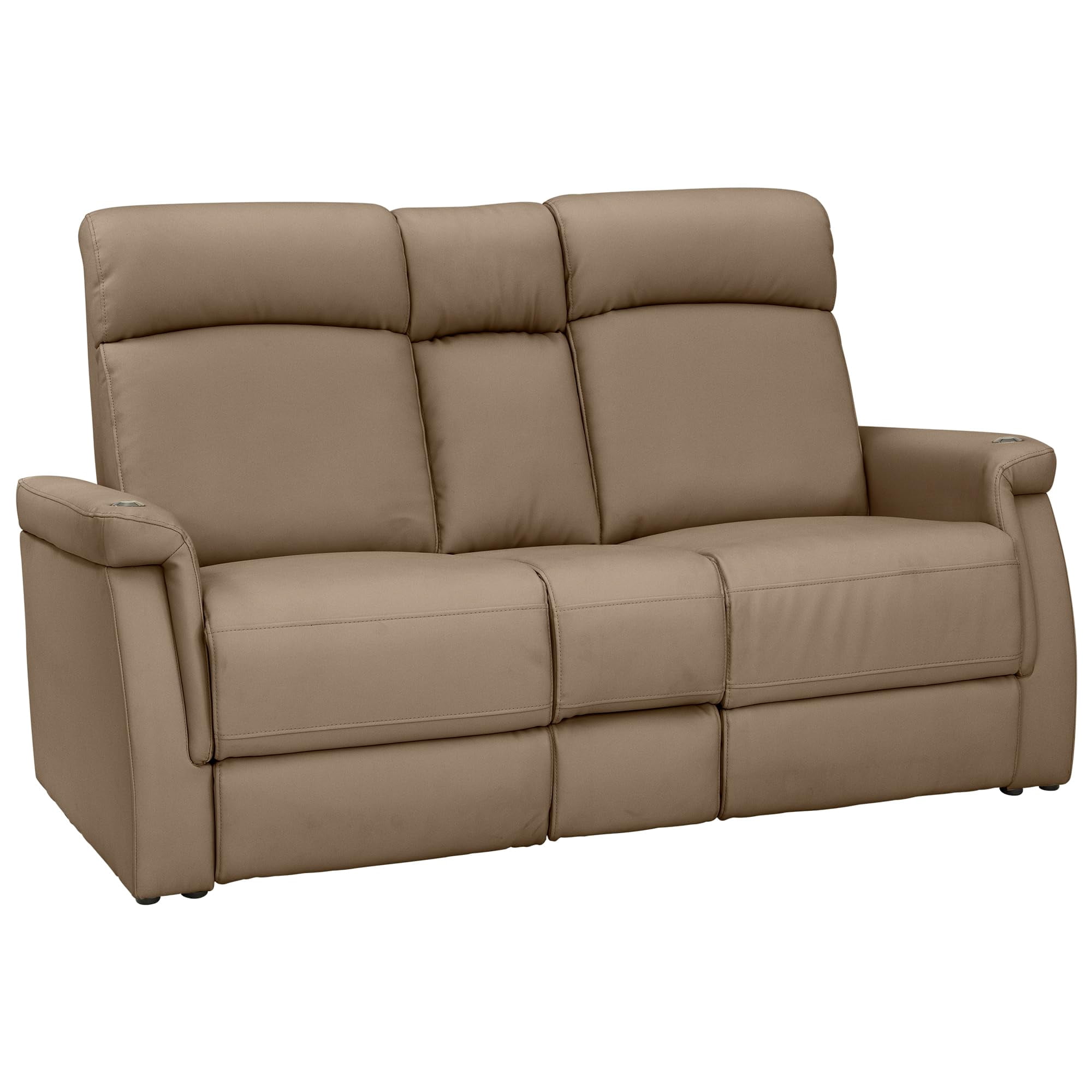 Qualitex Odyssey RV Double Recliner Sofa, Ultimate Leather, Heat & Massage, Power Lumbar, Power Recline, Light Sand