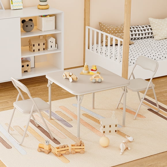 Yeshouse Juego portátil de mesa y sillas plegables de 3 piezas, asientos con cojines suaves de PU, ahorra espacio para comer, jugar o realizar actividades
