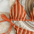 thumbnail image 5 of RYRJJ Women's 3 Pieces Striped Thong Bikini Set Halter Triangle Boho Crochet Hollow Out Bathing Suits with Textured Cover Up Shorts Swimsuit(Orange,XL), 5 of 7