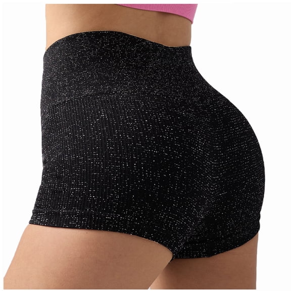 Yammkia Womens Shorts with Pockets Women's Workout Gym Shorts High Waisted Butt Lifting Scrunch Butt Seamless Booty Shorts Black,L