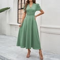 thumbnail image 4 of Oksale Elegant High Waisted Dresses for Women Flowy A Line Puff Short Sleeve Wedding Guest Dress Formal V Neck Cocktail Party Midi Dresses Green XL, 4 of 6