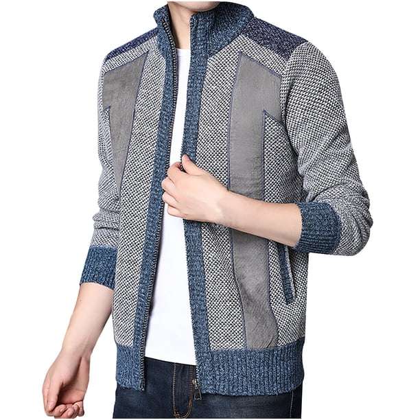 Hombres Casual Invierno Cuello alto Manga larga Tejido Cardigan Cremallera Suéter Abrigos Pompotops oipoqjl13107