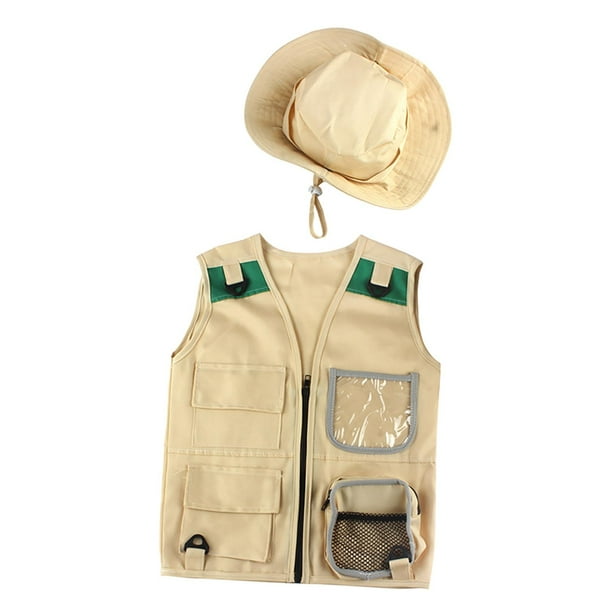 Kit de explorador para niños, 2 piezas, kit de exploración libre, chaleco y sombrero para niños, acampada, aventura, , senderismo, juguete CUTICAT traje de explorador al aire libre