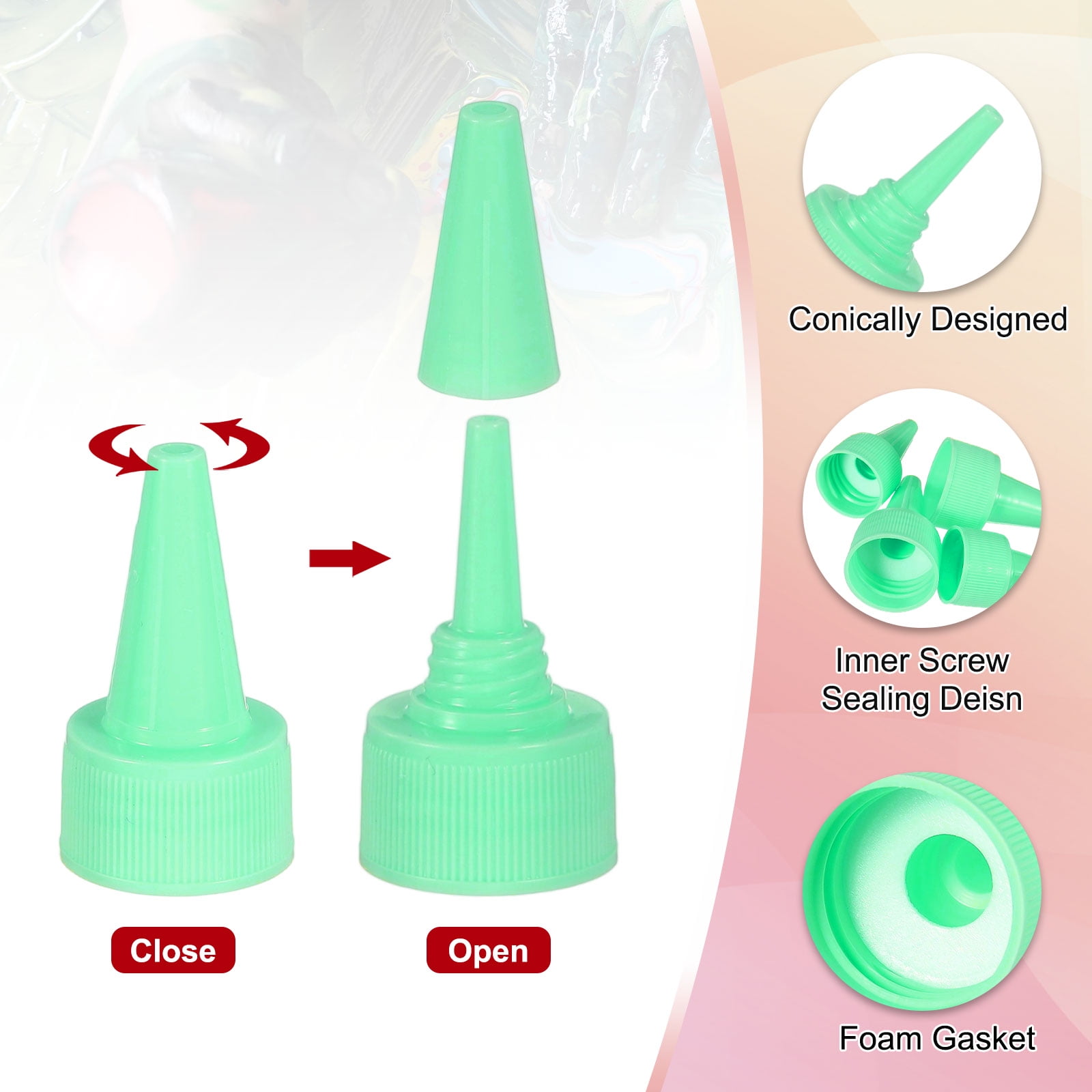 Uxcell24/410 Twist Top Caps, 100Pcs Plastic Squeeze Bottle Replacement Caps with Foam Gasket for Paint Lids Glue Dispensing DIY Crafts, Green