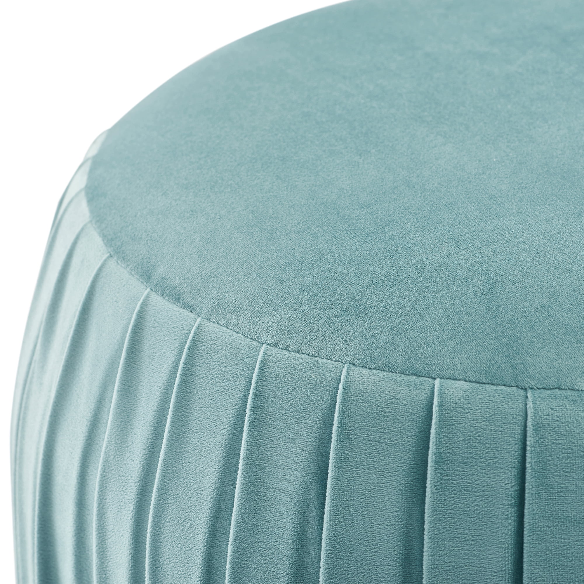Adore Decor Jolie Modern Pleated Velvet Ottoman in Teal Blue