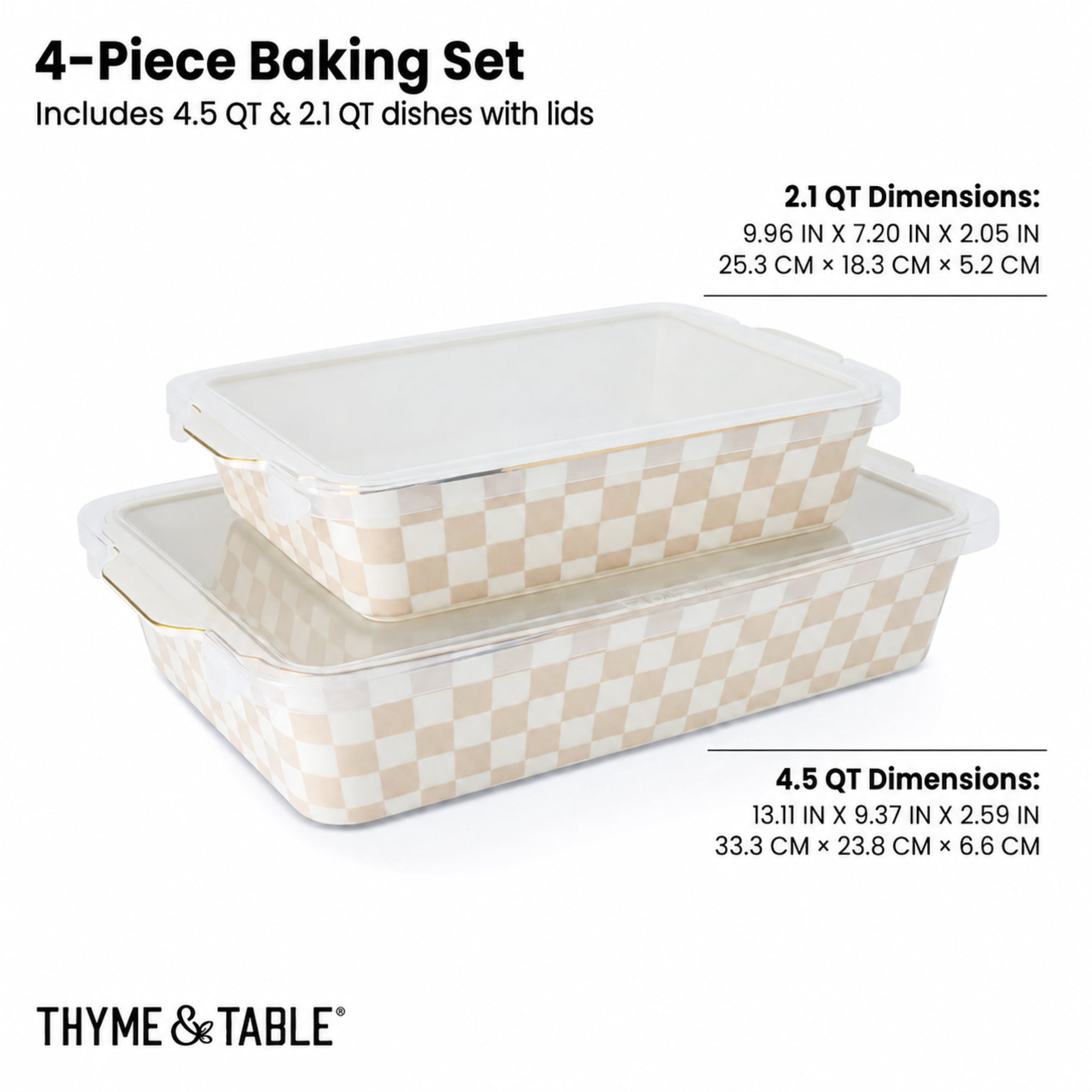 Thyme & Table 4-Piece Checkered Ceramic Casserole Dish Set with Lids, Tan