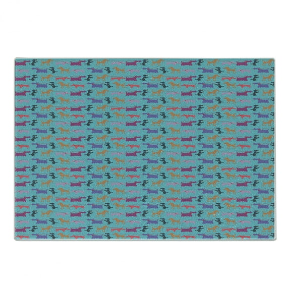 Dogs Cutting Board, Variety of Funny Dogs Holding Each Others' Leashes Colorful Childish Nursery Pattern, Decorative Tempered Glass Cutting and Serving Board, in 3 Sizes, by Ambesonne