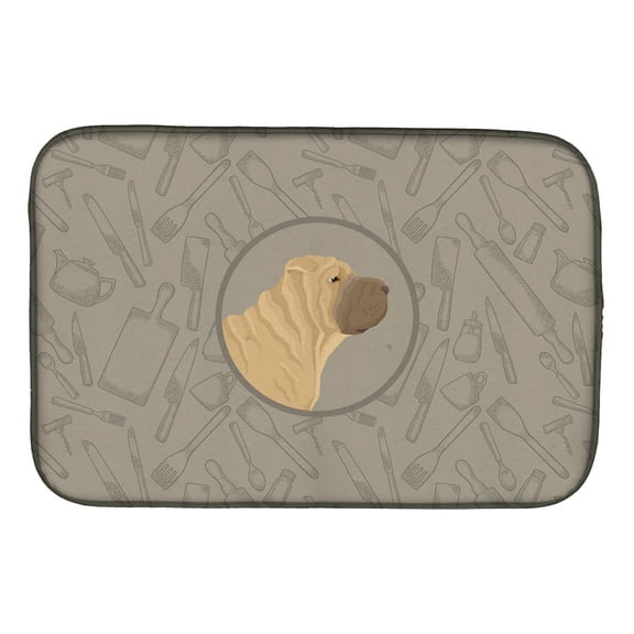Shar Pei In the Kitchen Dish Drying Mat