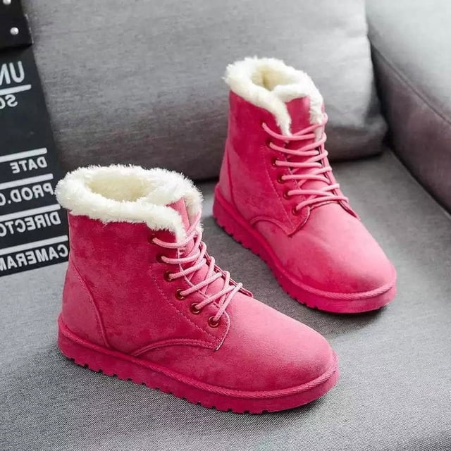 Botas cortas de mujer de invierno con punta redonda y cordones de algodón Botas de nieve planas para mujer con forro polar Botas cálidas para mujer