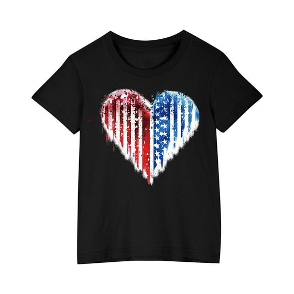 ZACPNCV Girls 4th of July Shirt Flag T-Shirts for Kids Toddler Patriotic Tee Tops Girls Independence Day Gifts Black 4-5 Years