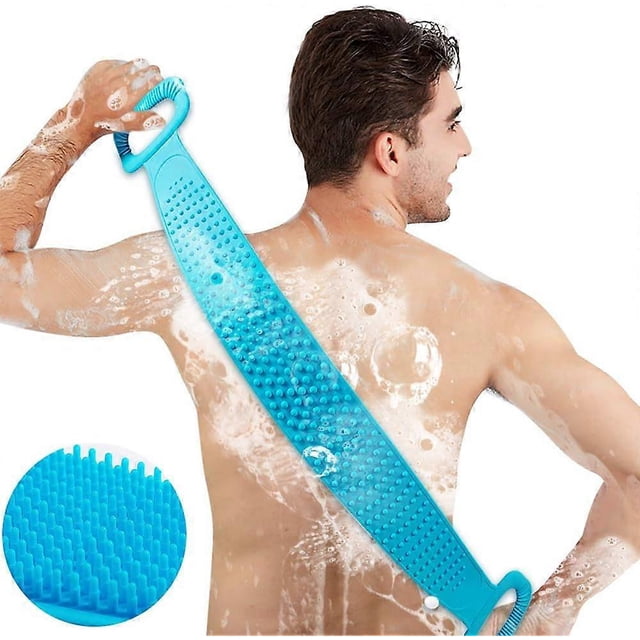 Back Scrubber Silicone Shower Brush Body Brush Extended 76 cm/30 inches Exfoliating Body Scrubber for Men and Women, Spa Massage Skin Care Tool, Long