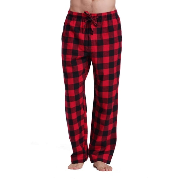 CYZ Men's 100% Cotton Super Soft Flannel Plaid Pajama Pants-BlackRedGingham-XL