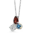 thumbnail image 2 of 925 Silver and 10K Yellow Gold Red Garnet and Lab Grown Diamond and Persian Blue Moissanite Pendant Necklace for Women | 2.51 Cttw | Pear Shape 8X6MM | Oval 7X5MM | Round 5MM | with 18 inch Chain, 2 of 4