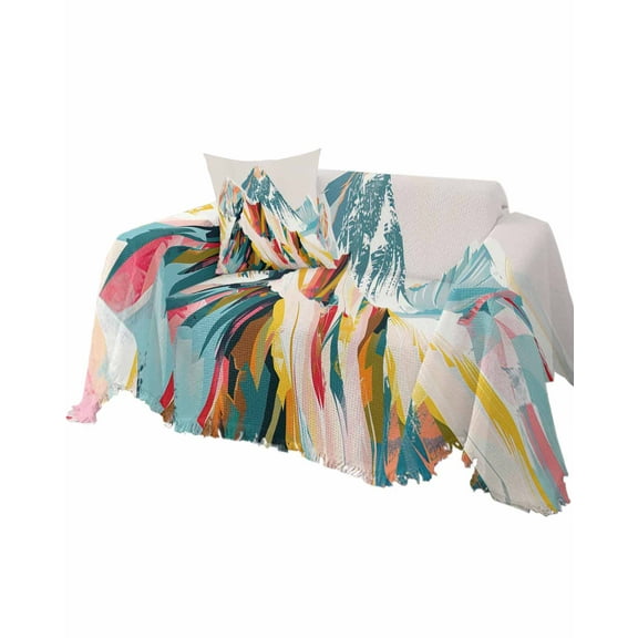 Mountains Teal Sofa Couch Covers for Dog,Washable Sectional Couch Slipcovers for Loveseat with Tassels,Yellow Red Turquoise Abstract Painting Art Non Slip Sofa Throw Cover Blanket Large 71''x102''