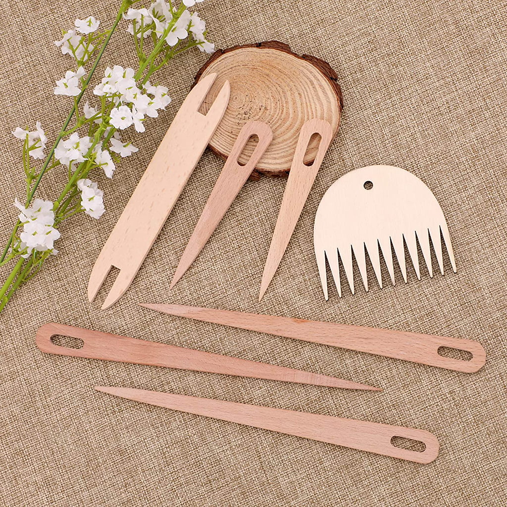 HGYCPP 7Pcs Hand Weaving Loom Sticks Set Contains Weaving Needles Shuttle  Wooden Comb 