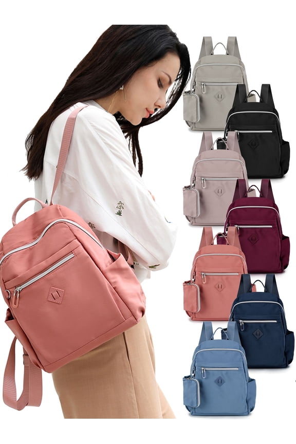Small Nylon Backpack Waterproof Mini Casual Lightweight Daypack Travel Bag for Women (Black)