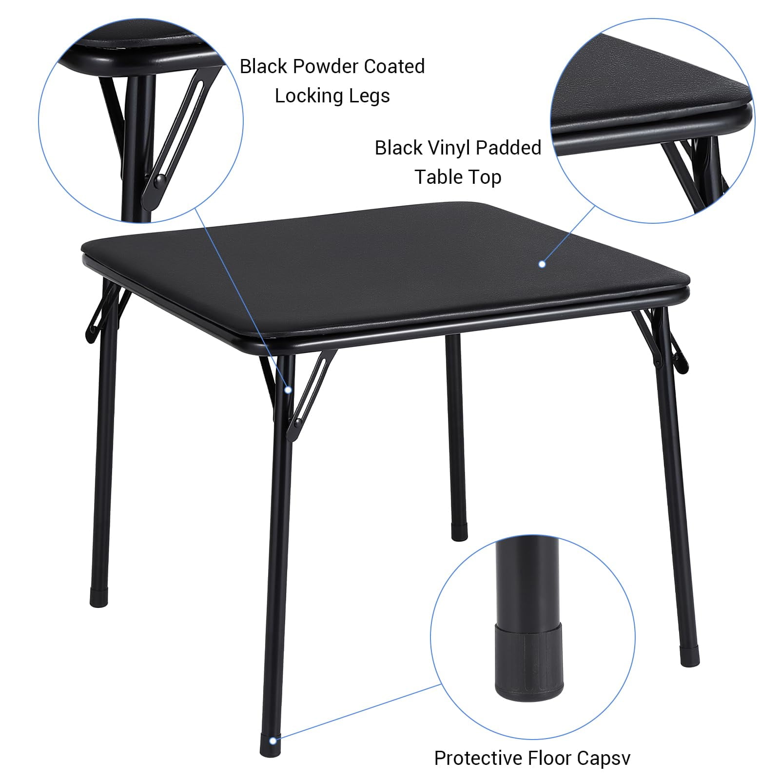 Folding Card Table and Chair Set of 5, Upholstered Foldable Table and Chair Set, Portable Metal Frame Children's Activity Table and Chairs Set for Eating, Reading, Playing, Black