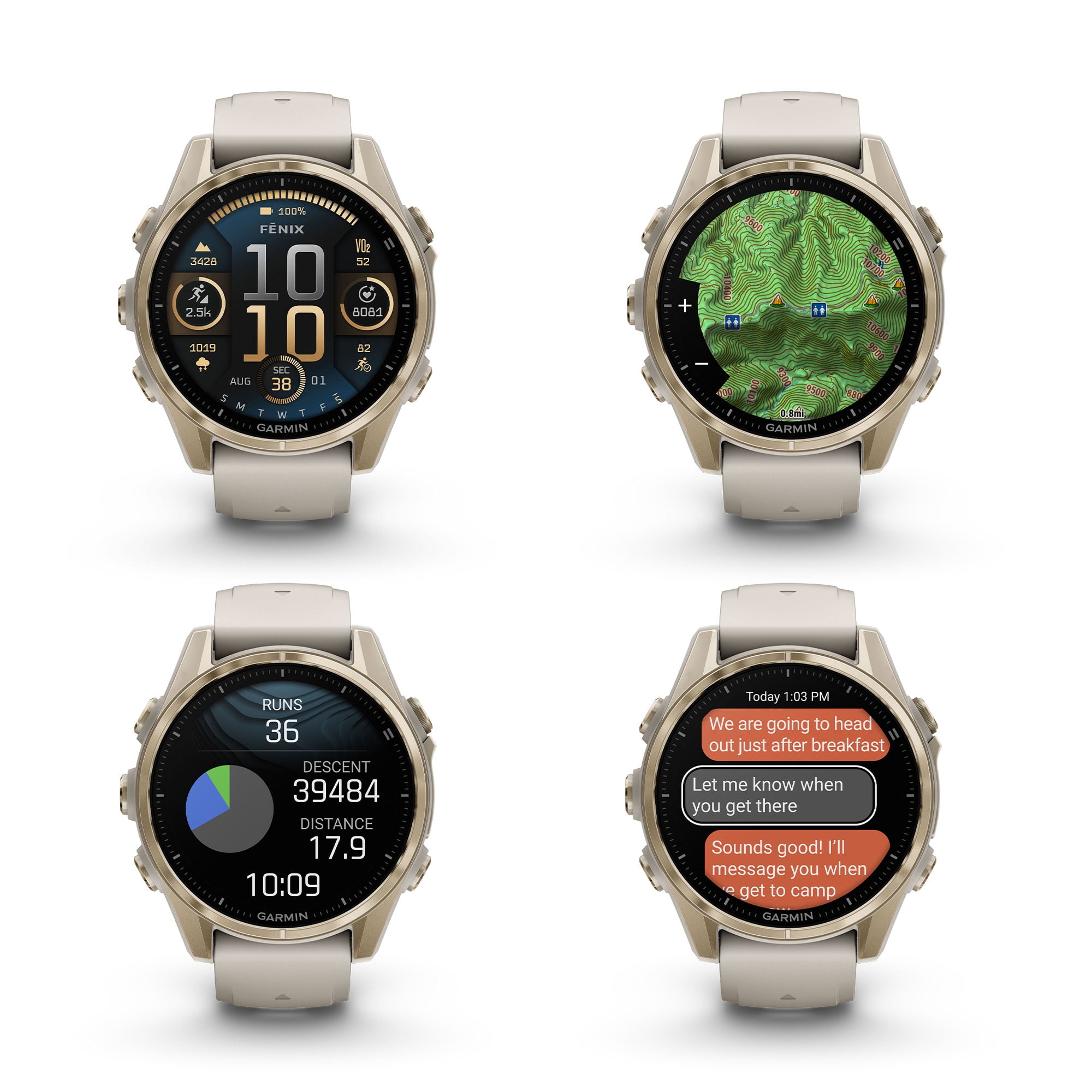 Garmin Fenix 8 43MM AMOLED Sapphire Multisport GPS Smartwatch Sapphire, Soft Gold with Fog Gray/ Sandstone Silicone Band with Accessories