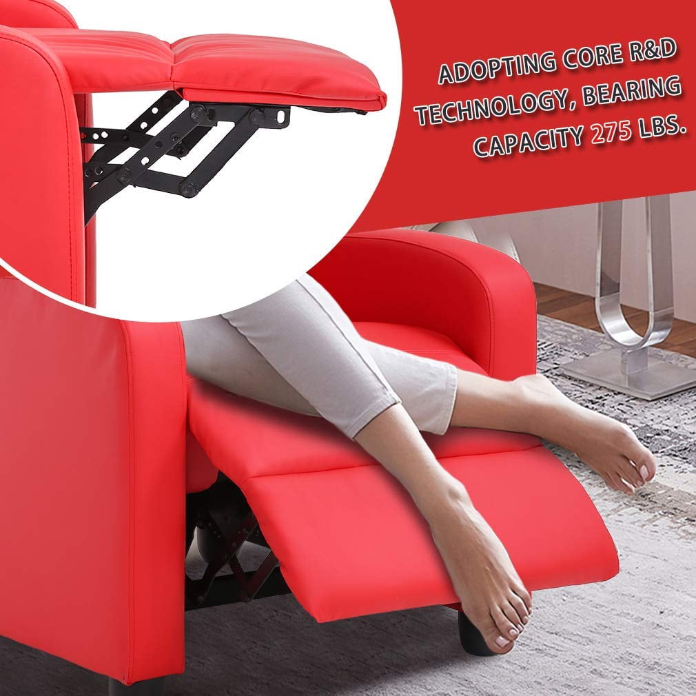 YRLLENSDAN Leather Recliner Chairs for Adults, Manual Push Back Recliner Chair, Massage Recliner Chair for Living Room, Single Sofa Chair Reclinable, Relaxing Home Theater Seating, Red