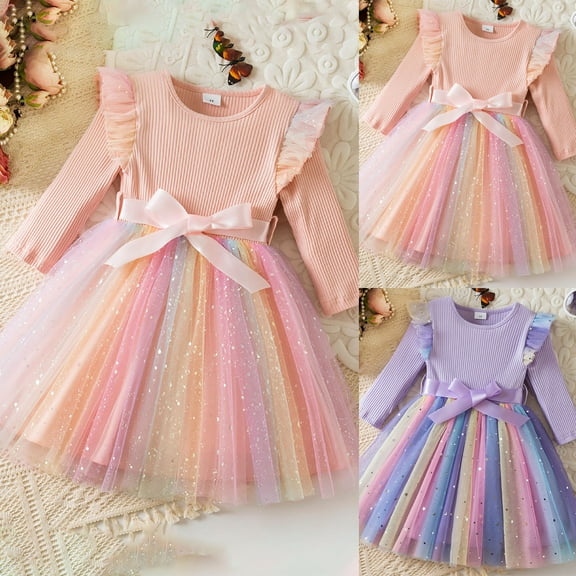 White Dress for Girls Size 5 Toddler Tutu Dress Tulle Puff Long Sleeve Square Neck Smocked Fall Winter Formal Party Birthday Dresses