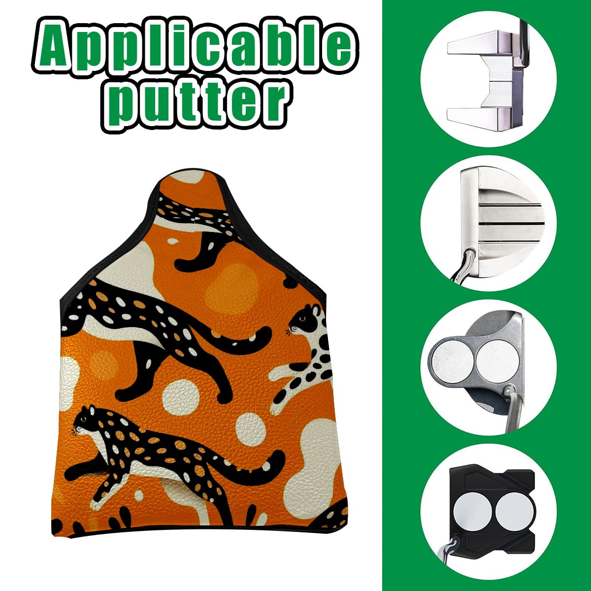 Orange Leopard Print Putter Cover, Waterproof PU Leather with Plush Velvet Lining, Unisex Golf Headcover