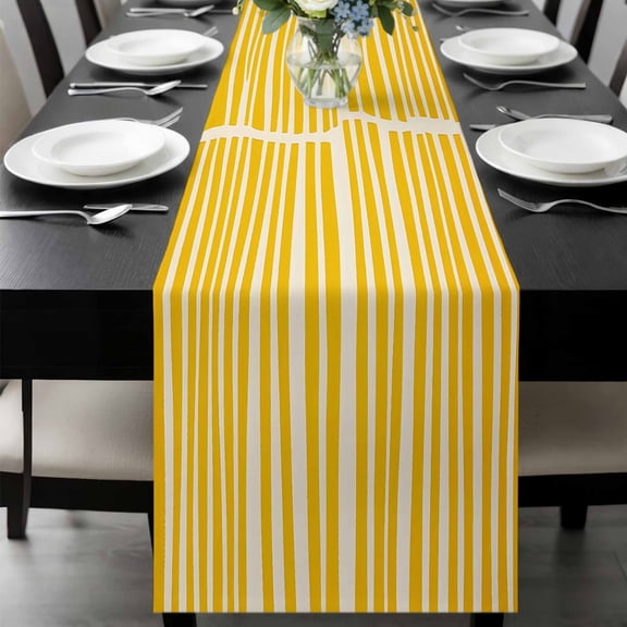 Yellow Striped Table Runner 48 Inches Long, Modern Geometric Abstract Retro Kitchen Coffee Dining Table Decoration for Home Party Birthday Wedding Home Decor 13x48 Inches