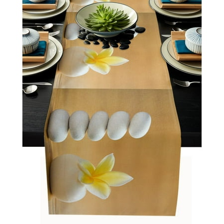 

Zen Stones Soap Bamboo Mat Frangipani Table Runner Wedding Party Decor Table Flag Home Dining Cotton Linen Tablecloth