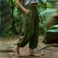 thumbnail image 5 of Sentmoon Cotton Linen Pants Women Solid Color Drawstring High Elastic Waist Women's Casual Pants Plus Size Loose Fit Summer Beach Wear for Women with Pocket for Working Out and Gym, 5 of 6