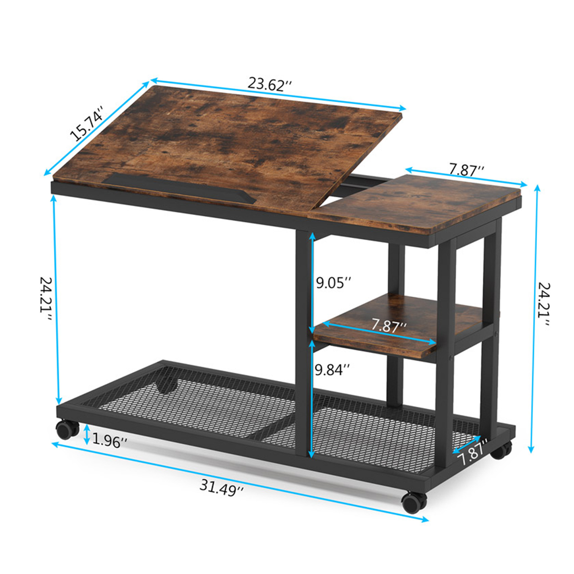 MAYEERTY Mobile C End Table, 26"-34.5" Height Adjustable Couch Snack Table