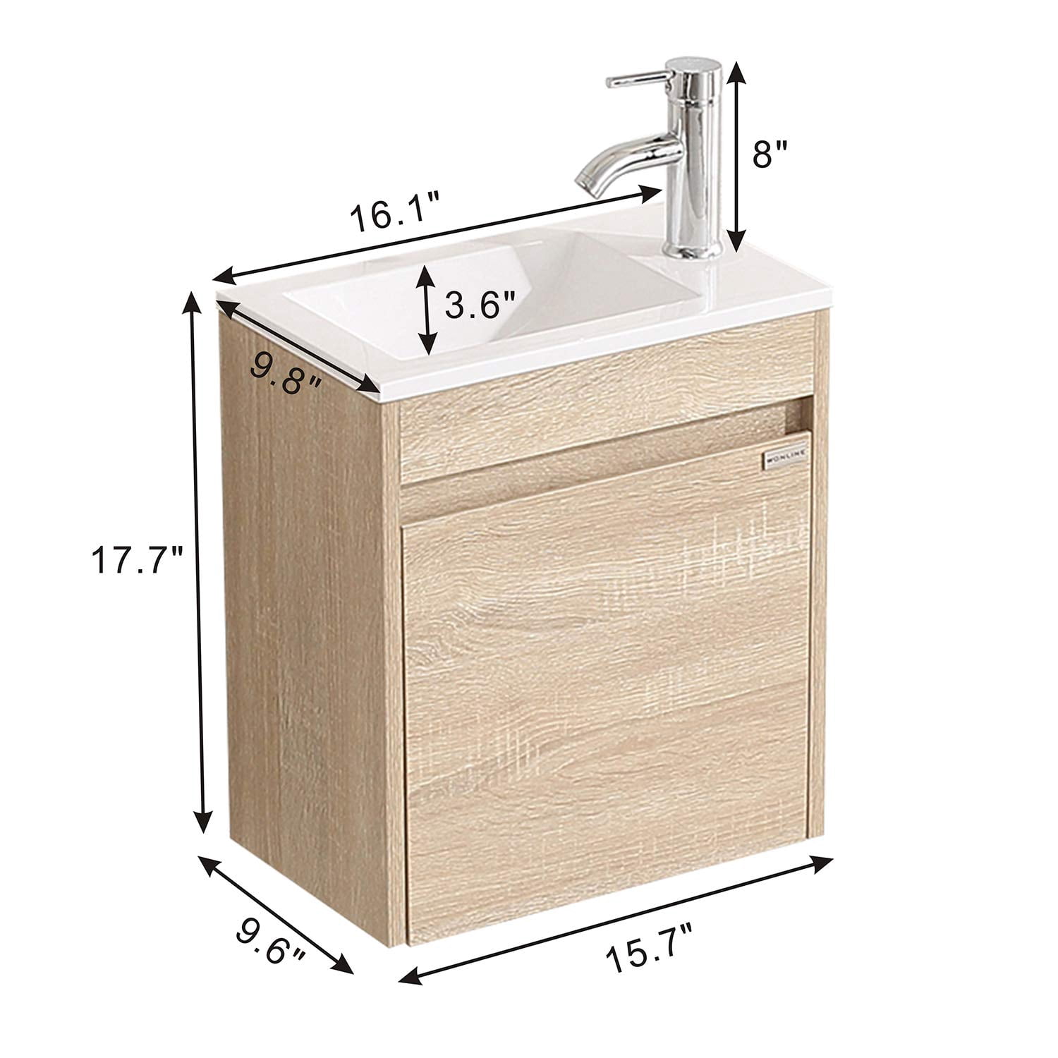 Walcut 16'' New Modern Design Wooden Color Bathroom Vanity Cabinet with Undermount Resin Sink