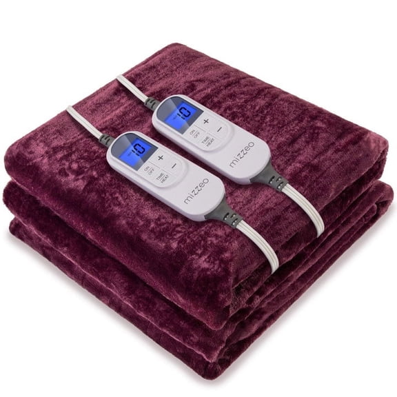 Mizzeo Electric Blanket Queen Size Red Solid Print Polyester Velvet